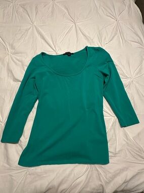 Boston Proper Teal Scoop Neck Long Sleeve Top